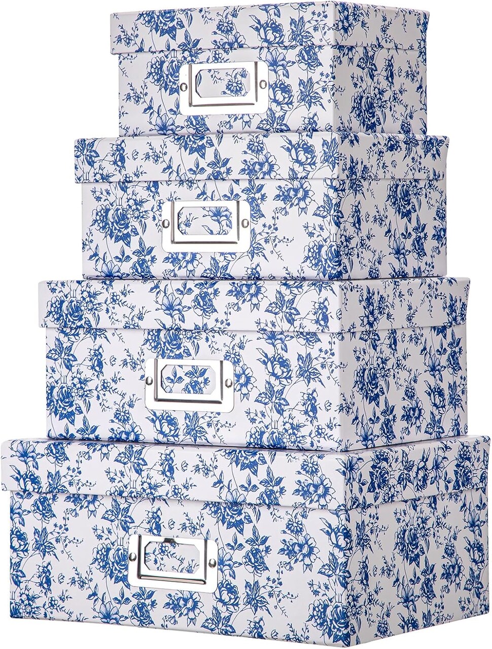 Blue and White Porcelain Storage Boxes with Lids (Rectangular Set 4)